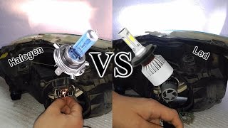 HALOGENA VS LED│INSTALAR BOMBILLA LED H4 EN FAROS DE COCHE [upl. by Erdnaed]