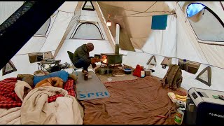 LIVING IN A TENT w WOOD STOVE IN COLORADO RELAXING MORNING W MY DOG NEXT TO A WARM STOVE [upl. by Seuqirdor]