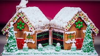 How To Make A Gingerbread House CAKE with chocolate buttercream candy and icing [upl. by Lahcim242]