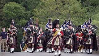 Highlanders Pipes amp Drums lead Balaklava Company 5 SCOTS back to barracks through Ballater 2019 [upl. by Bandeen]