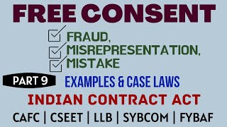 Fraud  Misrepresentation  Mistake  Free Consent  Indian Contract Act  Caselaws  Example [upl. by Peursem]