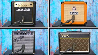 BEGINNER Amp Shootout  Marshall MG10 VS Fender Frontman 10G VS Orange Crush 12 VS Vox Pathfinder 10 [upl. by Wehttan]