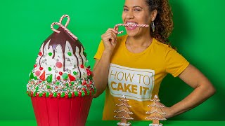 MASSIVE Christmas Cupcake  2 feet tall  How To Cake It with Yolanda Gampp [upl. by Cartwell]