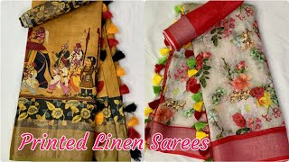 Latest pure printed linen sarees with kalamkari and floral print siri designers [upl. by Acirahs]