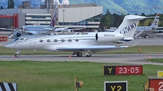 FullHD First Gulfstream G500 at Geneva  N505GD Gulfstream G500 landing amp takeoff at GVALSGG [upl. by Iraj215]