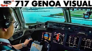 Piloting Boeing 717 Circling Visual Approach to Genoa  Cockpit Views [upl. by Dymoke]