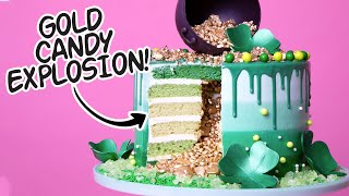 St Patricks Day Explosion Cake  Green Ombre Gold Candy Surprise Inside  How To Cake It [upl. by Carolynne]