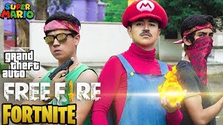 SUPER MARIO BROS EN FREE FIRE FORTNITE Y GTAV  Changovision [upl. by Eecyaj]