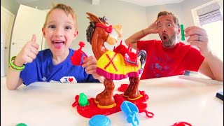 Father amp Son PLAY BUCKAROO GAME  Stack It High [upl. by Eerolam]