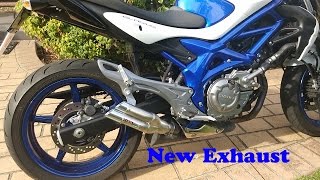 Suzuki Gladius SFV650 Exhaust change  Standard exhaust to IXIL Hyperlow [upl. by Akirej]