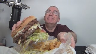 ASMR Eating a Double Cheese Burger and Baklava Whispering [upl. by Osher]