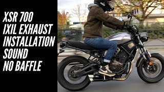 Yamaha XSR700  IXIL DUAL HYPERLOW BLACK EXHAUST  installation  test on Road  Sound  no baffles [upl. by Earlie418]